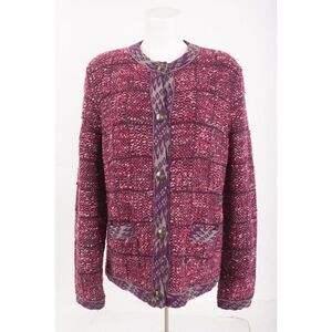 Etro Womans Sweater Jacket Cardigan US 12 IT 48 Pink Maroon Tweed Giacca NWT